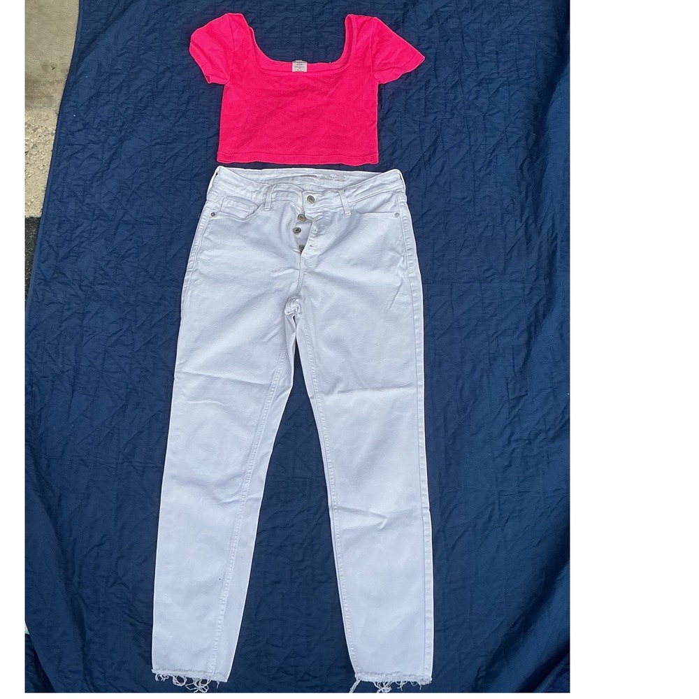 No Boundaries Old Navy Outfit Womens M Pink Top White Rockstar Sz 8 Jeans Set
